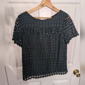 RSVP By Talbots Womens Top Size Small Green Eyelet Shirt Blouse Tie